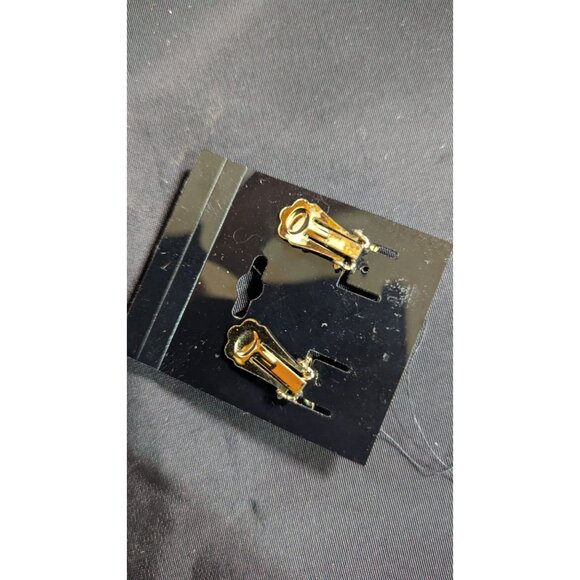 Vintage Gold-Tone & Orange Clip-On Earrings Retro Square Design Jewelry - Picture 4 of 6